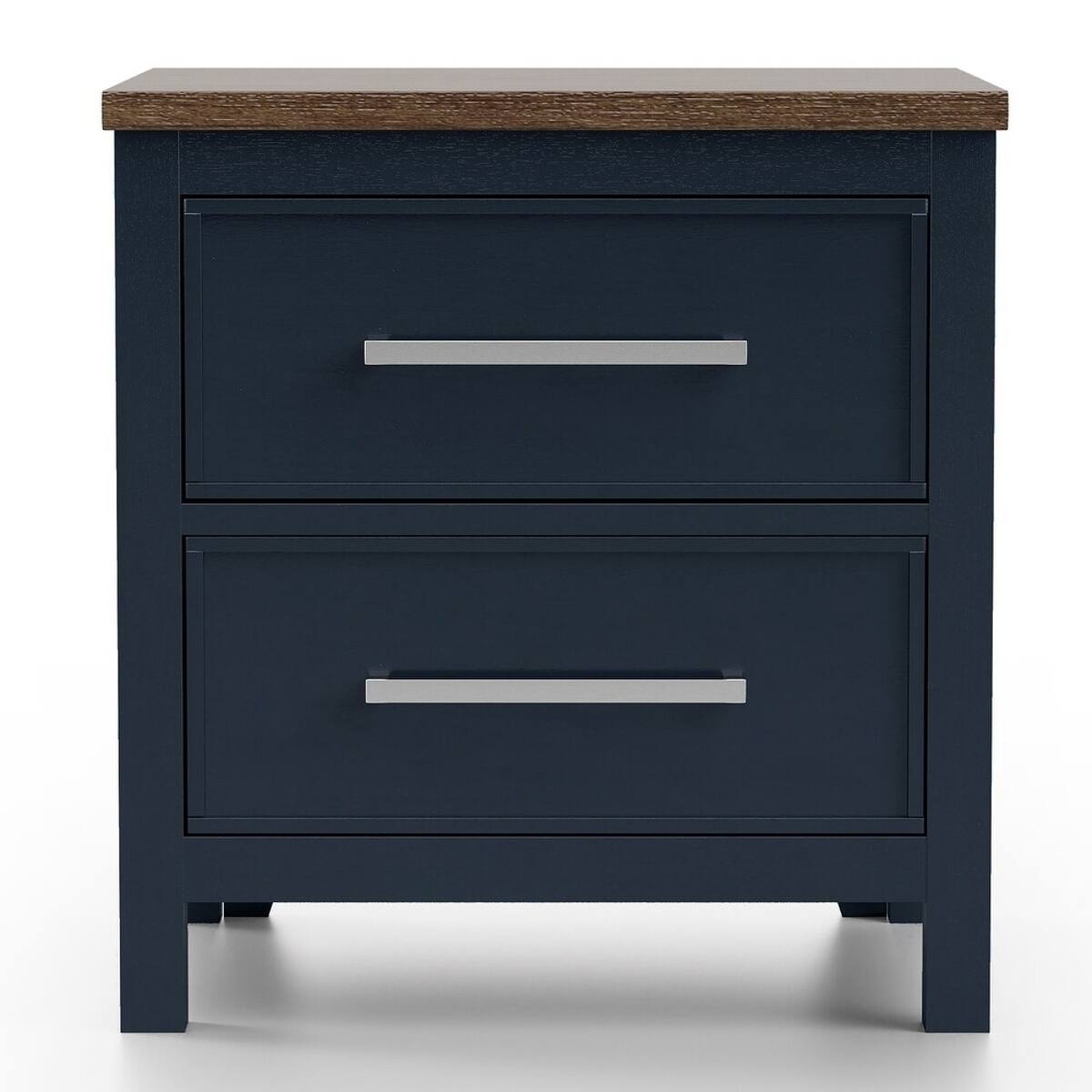 Alt View 1. Loheer - Loheer Modern Farmhouse Nightstand, Two-Tone Blue and Dark Brown, Two Drawers - Blue and Dark Brown.