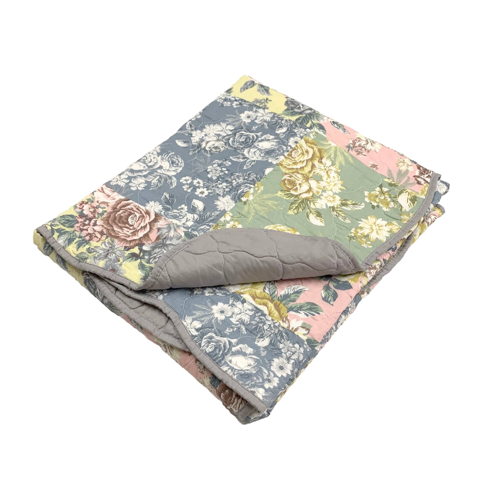 Alt View 2. Greenland Home Fashions - Emma Patchwork Floral Print Quilted Throw Blanket 50" x 60" Gray by Greenland Home Fashion - Gray.
