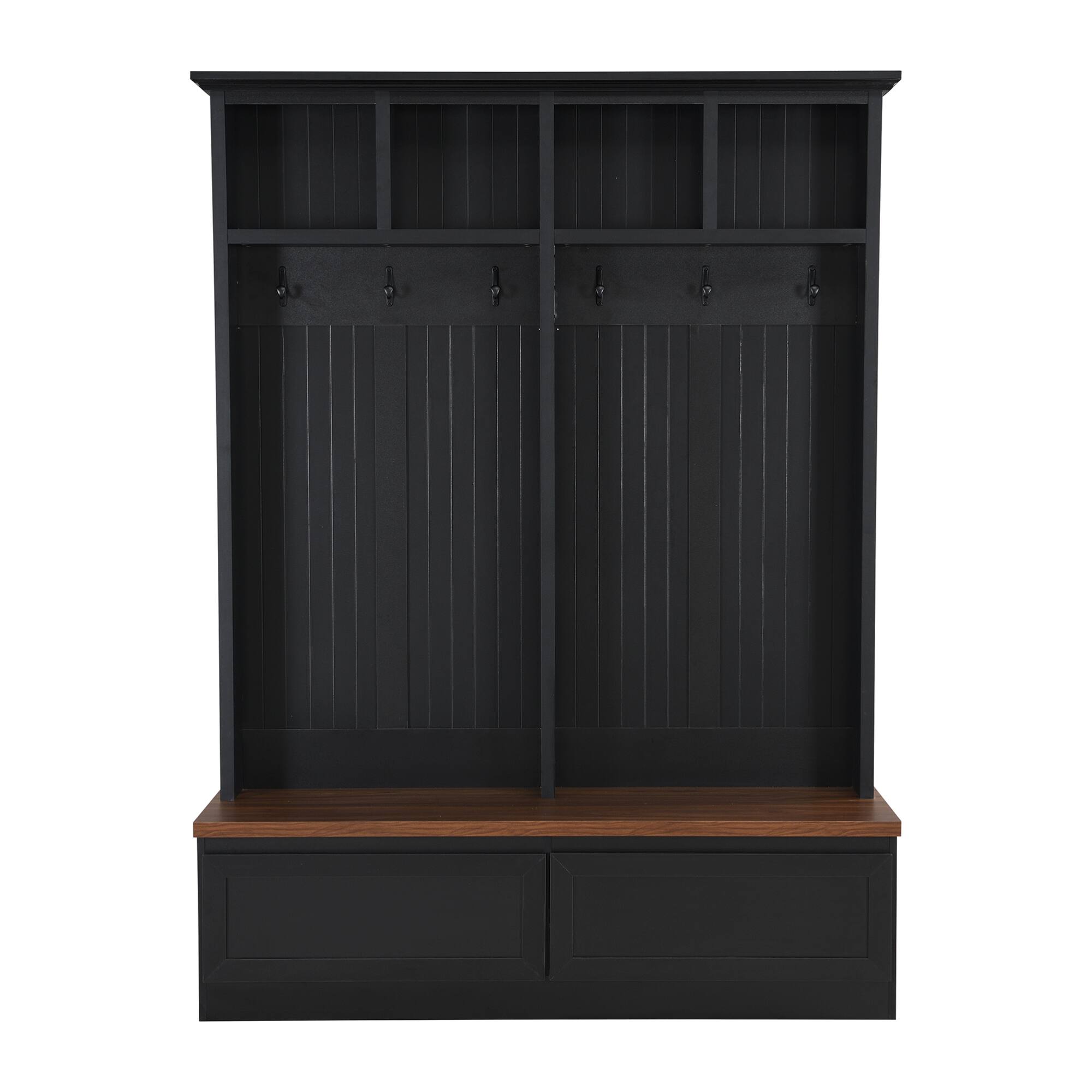 Alt View 8. GOODSILO - 4-in-1 Farmhouse Entryway Hall Tree with Bench, Storage Drawers, and Coat Hooks for Organized Mudroom Space - Black+Dark Walnut.