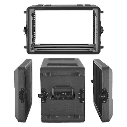 Front. VEVOR - 6U Rack Case, 12 in Depth, Rackmount Flight Case Shallow Rack with Microphone Compartment, Polyethylene Construction - Black.