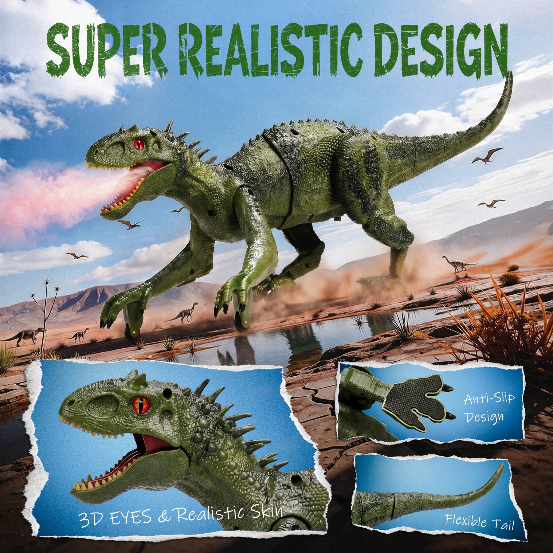 SUPER REALISTIC DESIGN  
Anti-Slip Design  
3D EYES & Realistic Skin  
Flexible Tail