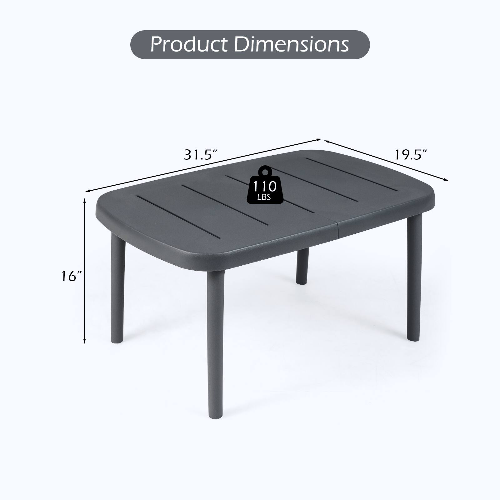Product Dimensions: 31.5" x 19.5" x 16"  
Weight: 110 LBS