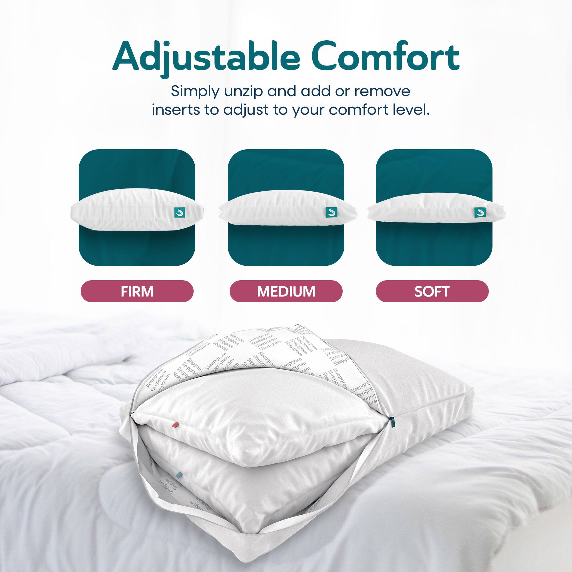 Adjustable Comfort  
Simply unzip and add or remove inserts to adjust to your comfort level.  

FIRM  
MEDIUM  
SOFT