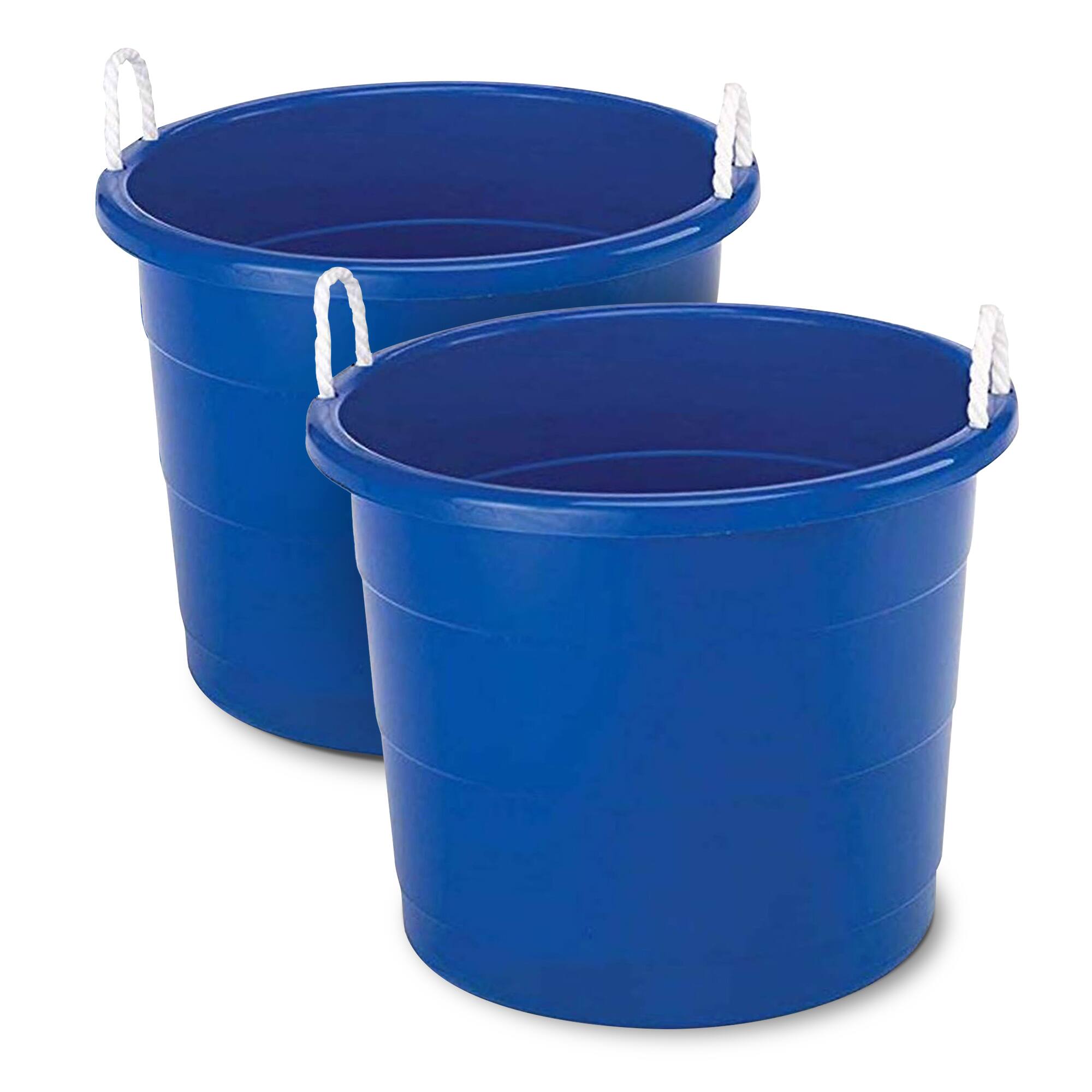 Front. Homz - Homz 18 Gal Plastic Open Storage Round Utility Tub with Handles, Blue (2 Pack) - Blue.