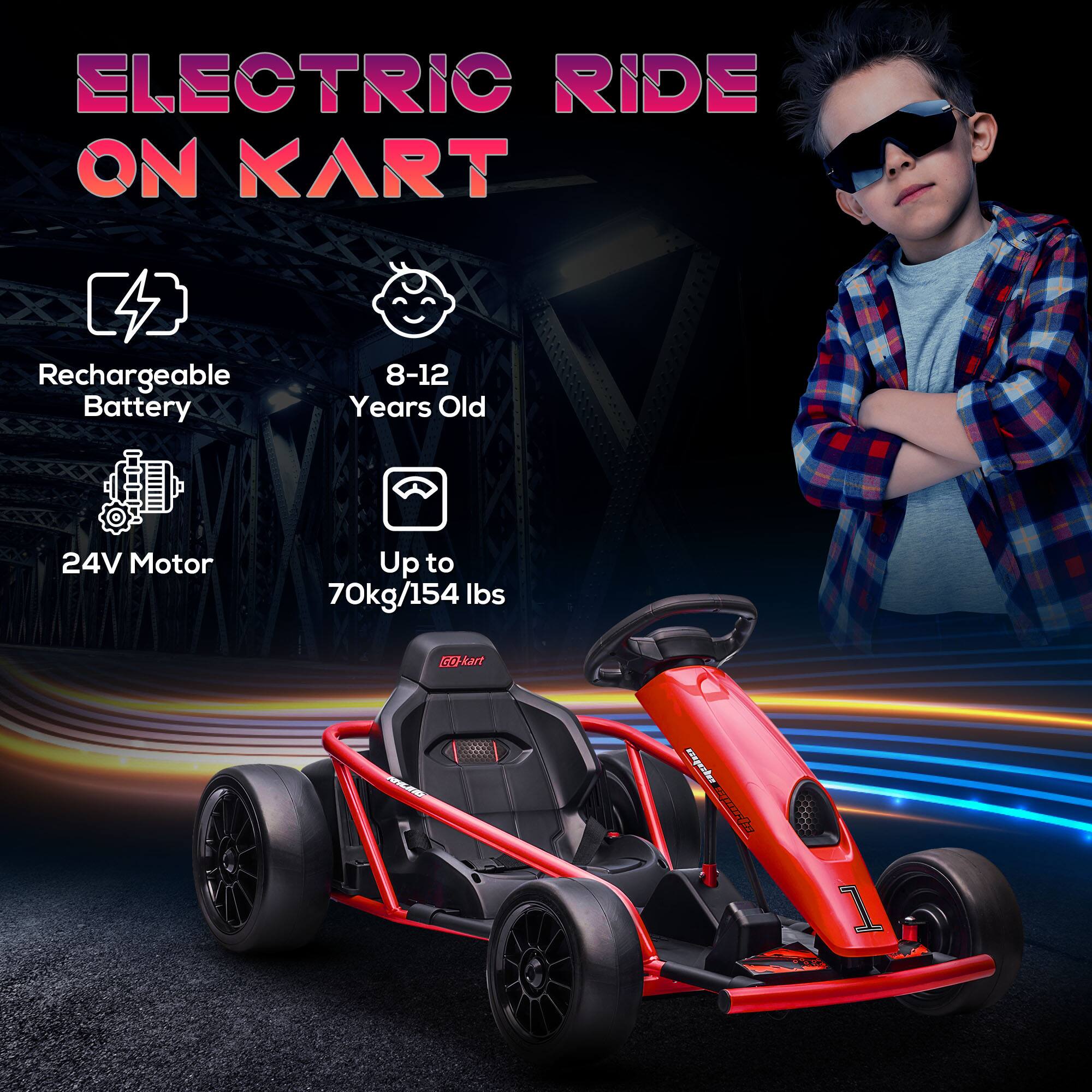 ELECTRIC RIDE ON KART

- Rechargeable Battery
- 8-12 Years Old
- 24V Motor
- Up to 70kg/154 lbs