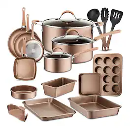 NutriChef - Nonstick Cooking Kitchen Cookware Pots and Pans, 20 Piece Set, Bronze - Matte Gold