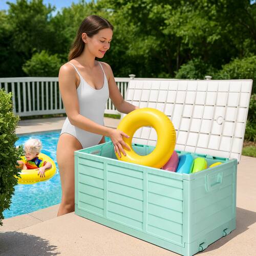 Alt View 10. Winado - 75 Gallon Portable Foldable Storage Deck Box Fast Installation Garden with Movable Wheels for Indoor Outdoor Storage - Light Green.