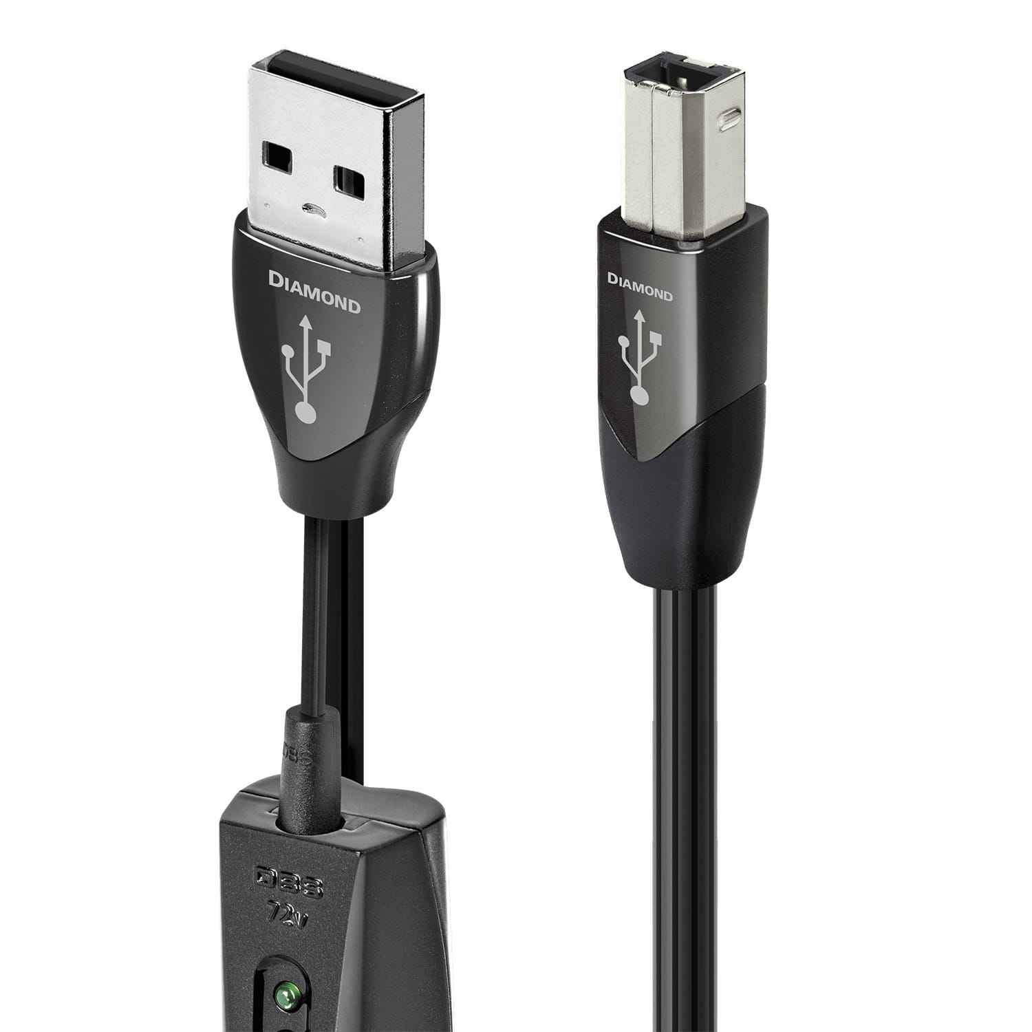 AudioQuest - Diamond USB-A > B 2.5' Digital High-Definition Audio Cable with USB-A to USB-B Connectors - Silver on Black - Front_Zoom