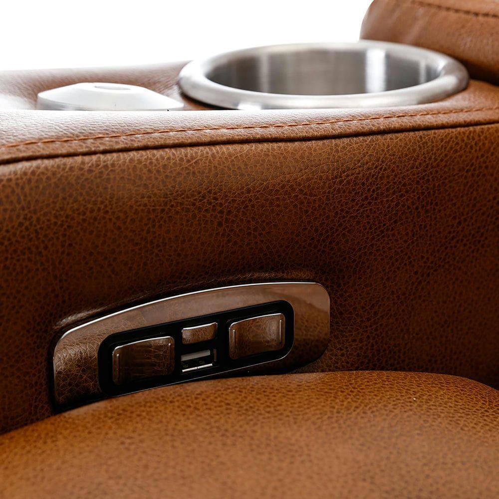 Alt View 4. Kadyn - Power Motion Electric Recliner with USB Port, Hidden Arm Storage, Cup Holder & Bluetooth Speaker - Brown.