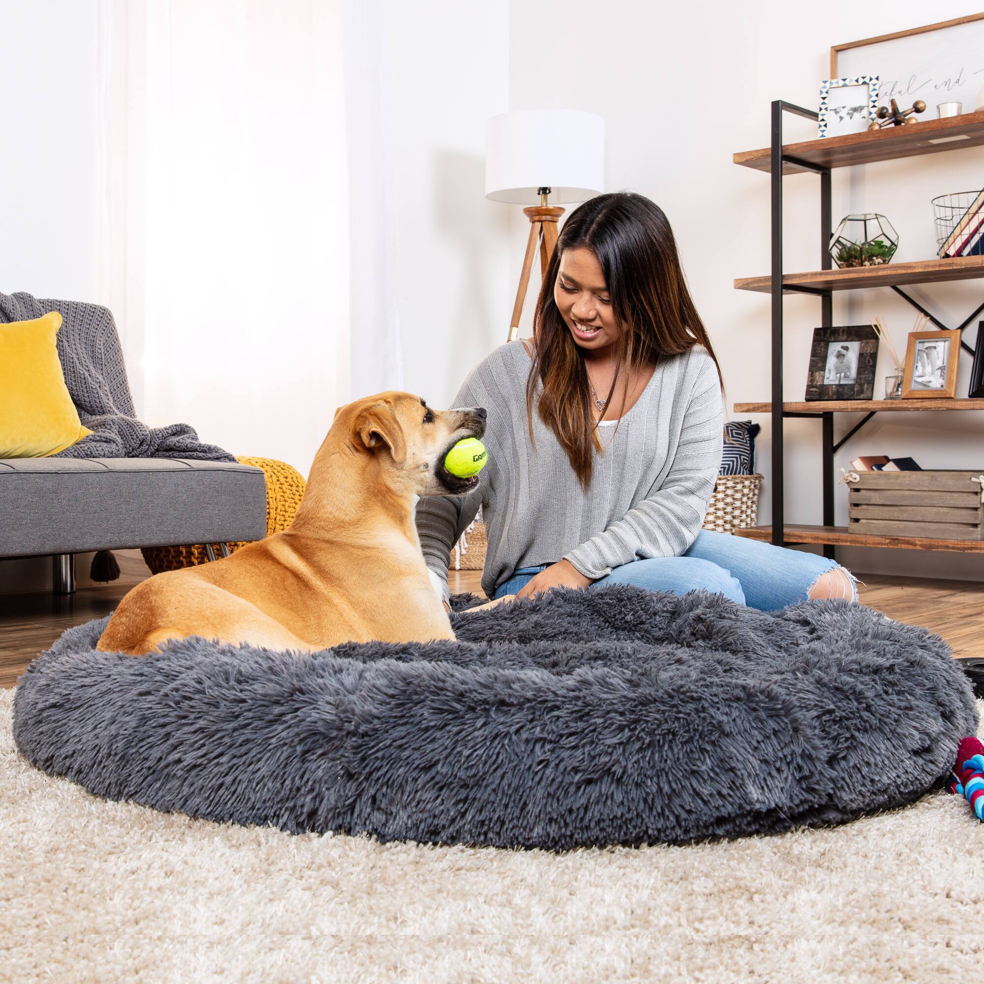 Alt View 2. Best Choice Products - Best Choice Products 45in Dog Bed Self-Warming Plush Shag Fur Donut Calming Pet Bed Cuddler - Gray - Gray.