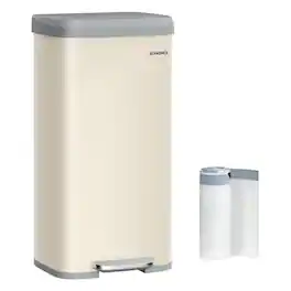 Songmics Home - Kitchen Trash Can, 18-Gallon Stainless Steel Garbage Can, with Stay-Open Lid and Step-on Pedal, Soft Closure, Tall - Sand Beige and Dove Gray