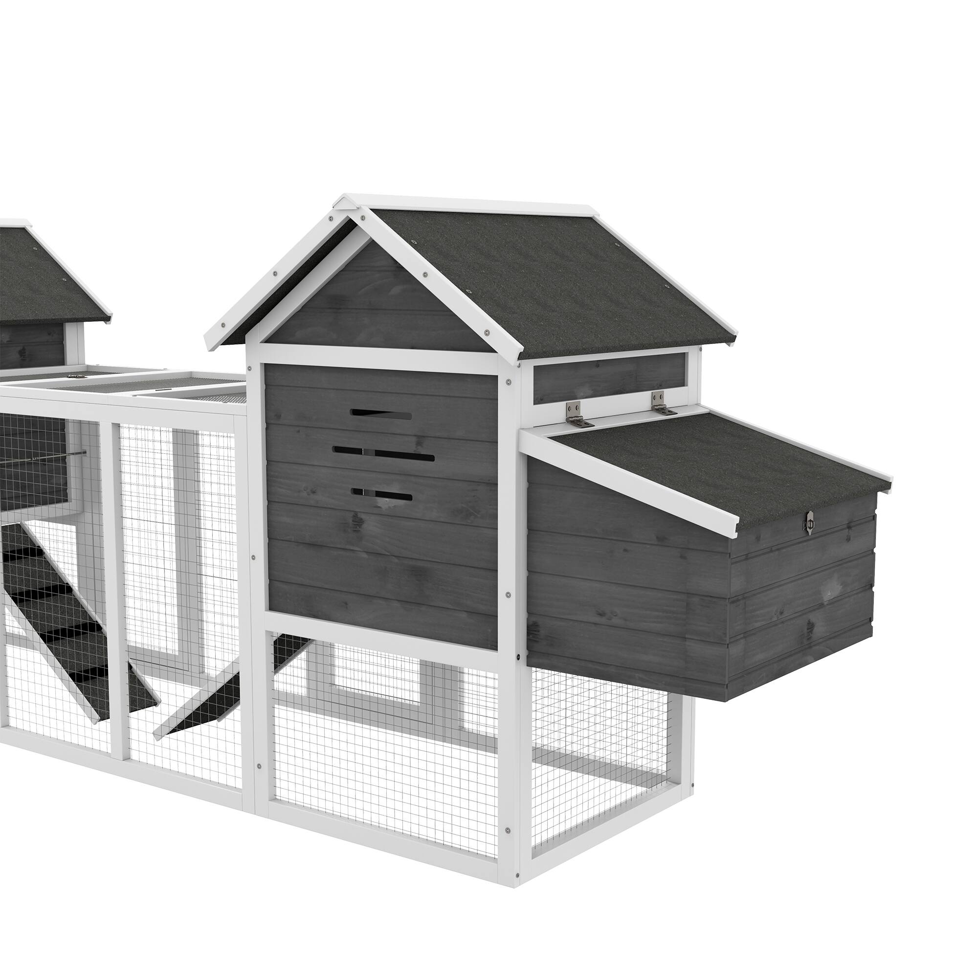 Alt View 4. Pawhut - 123" x 27.5" x 42.5" Dual Wooden Outdoor Chicken Coop, Hen House with Garden Bed, Nesting Boxes, Trays, Ramps Run.
