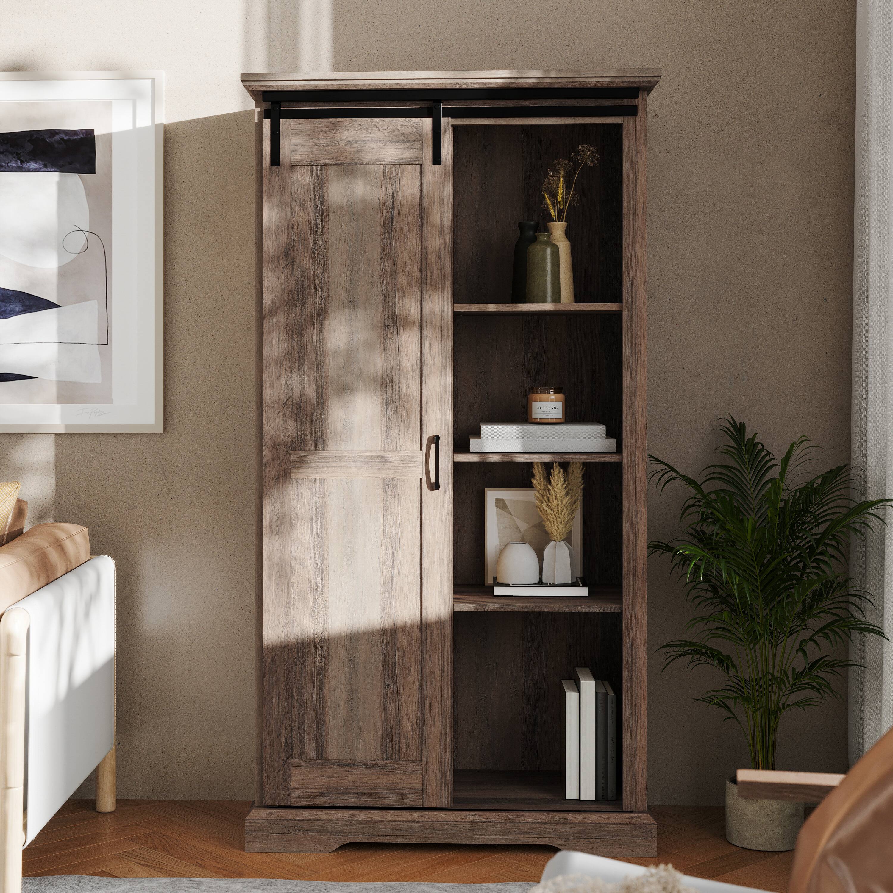 Alt View 2. Flash Furniture - Harrison 36" Wide Rustic Farmhouse Storage Cabinet Bookcase with Sliding Barn Door and 4 Adjustable and 2 Fixed Shelves - Gray.