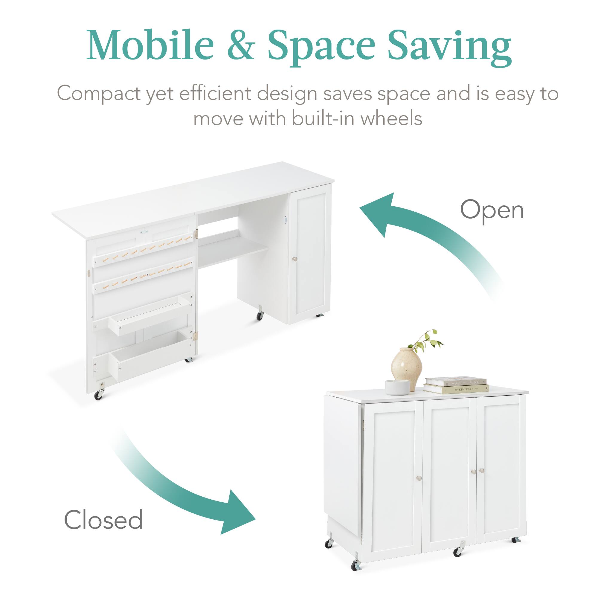 Mobile & Space Saving

Compact yet efficient design saves space and is easy to move with built-in wheels

Open

Closed