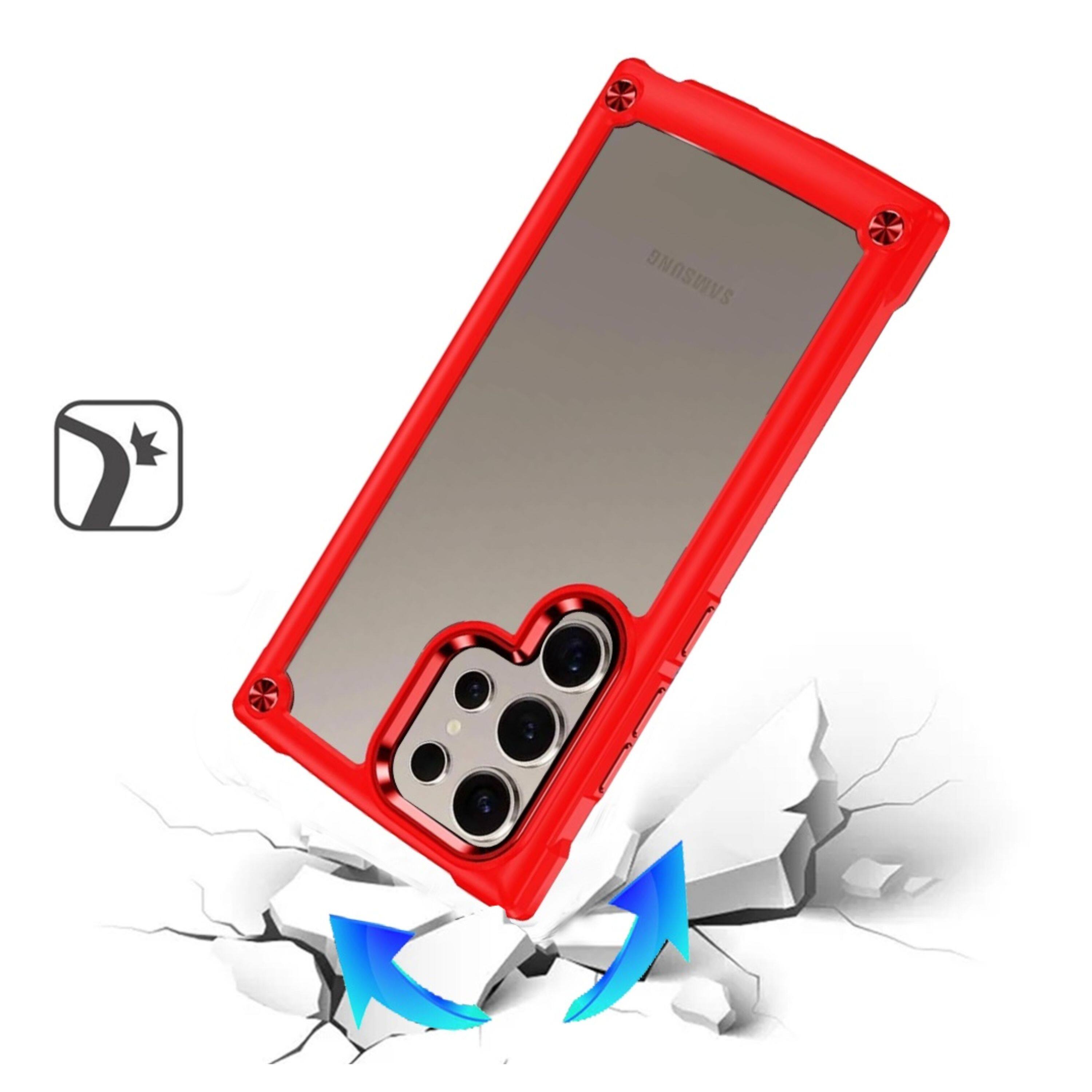 Left. Kitcheniva - Hybrid Phone Case With Raised Bezel Metal Buttons Tempered Glass For Samsung Galaxy S25 Ultra Red - Red.