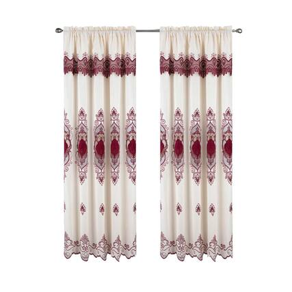 Front. RT Designers Collection - RT Designer Collection Betsy Macrame Rod Pocket Curtain Panel 52" x 84" Burgundy - Burgundy.