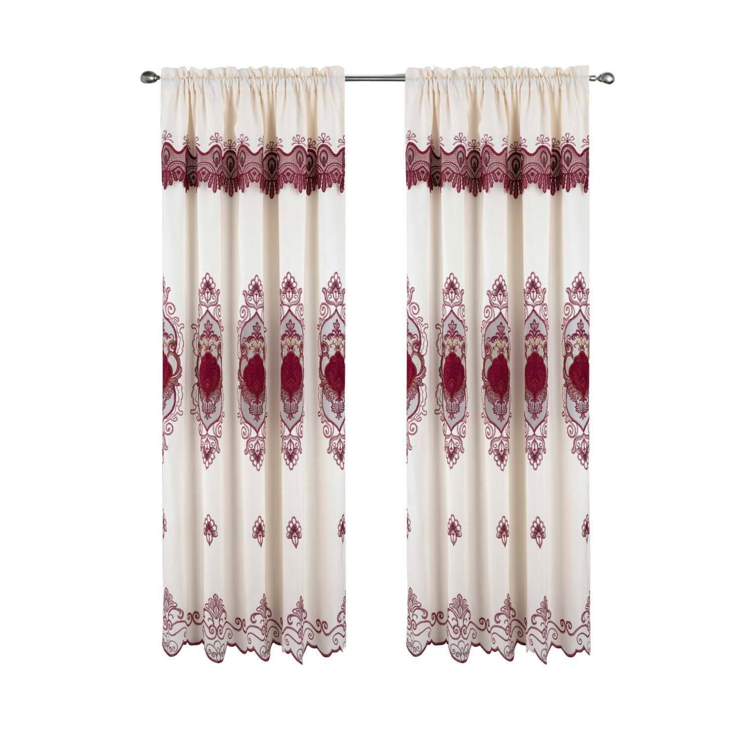 Front. RT Designers Collection - RT Designer Collection Betsy Macrame Rod Pocket Curtain Panel 52" x 84" Burgundy - Burgundy.