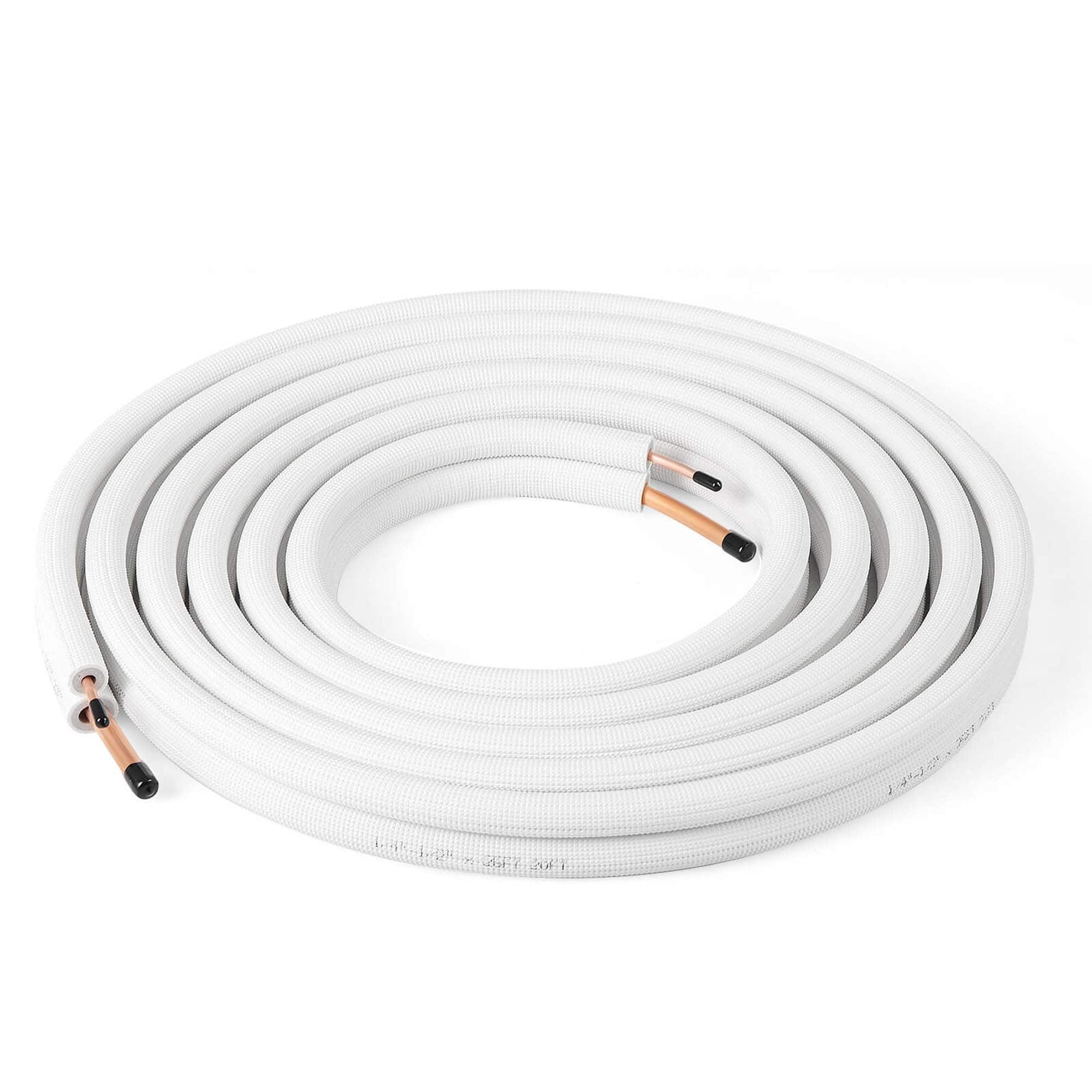 Costway - 25 FT Air Conditioning Copper Tubing Hose Extension for Mini Split AC Includes 1/4 inch & 1/2 inch O.D. pipes - White