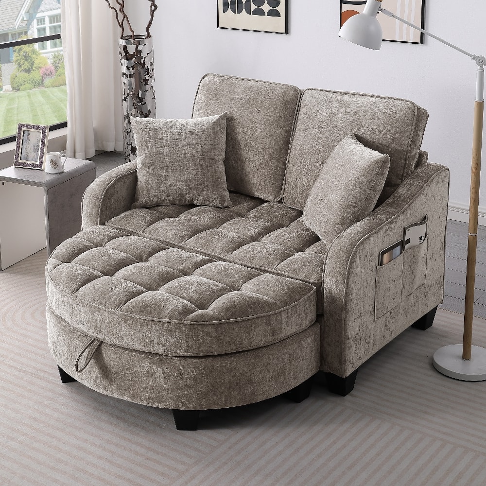 Loheer - Brown Corduroy Two-Seater Sofa with Storage Footrest and Pillows - Brown price history on PriceWatchPro