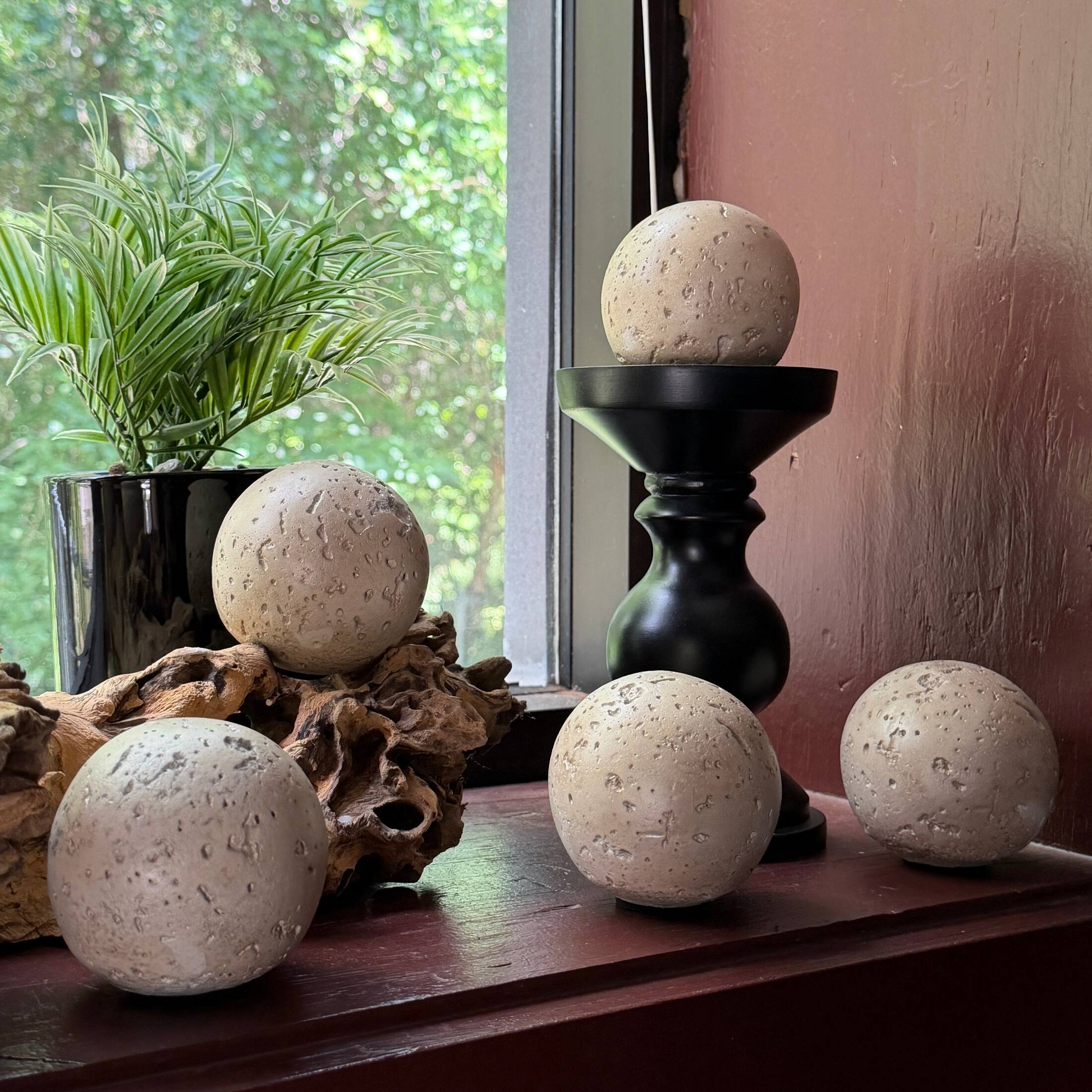 Alt View 6. PD Home & Garden - Set of 12 Beige Cement Decorative Orbs Pitted Spheres 3 Inch Tabletop Accents - Beige.