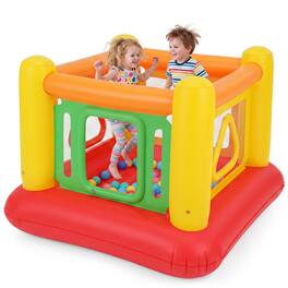 Gymax - Inflatable Bounce House for Kids Blow Up Jumping House w/Transparent Side Walls Yellow & Orange - Red
