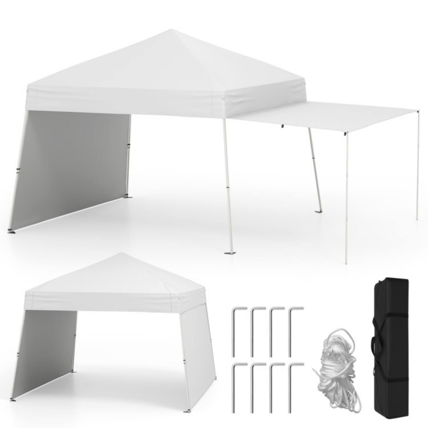 Alt View 4. Mondawe - 14 x 9.2 FT Pop-Up Canopy Tent with 2 Convertible Sidewalls and Stakes - White.