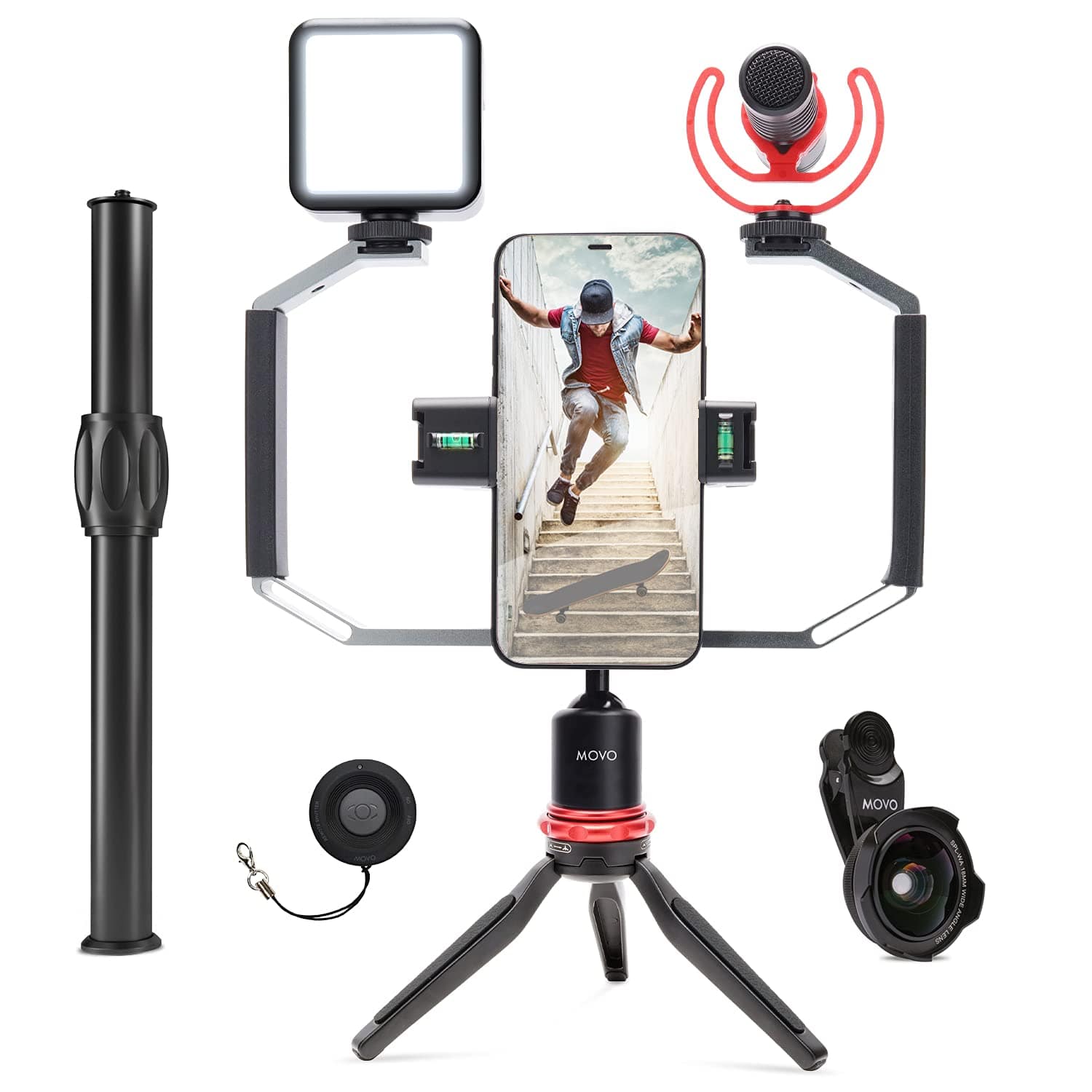 MOVO - iVlog3 Smartphone Video Bundle with Microphone, Mini Tripod, LED Camera Light, Wide-Angle Lens
