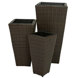 Sunnydaze - Tall Square Planter - 9 in, 11.5 in, 15 in - Set of 3 - Brown