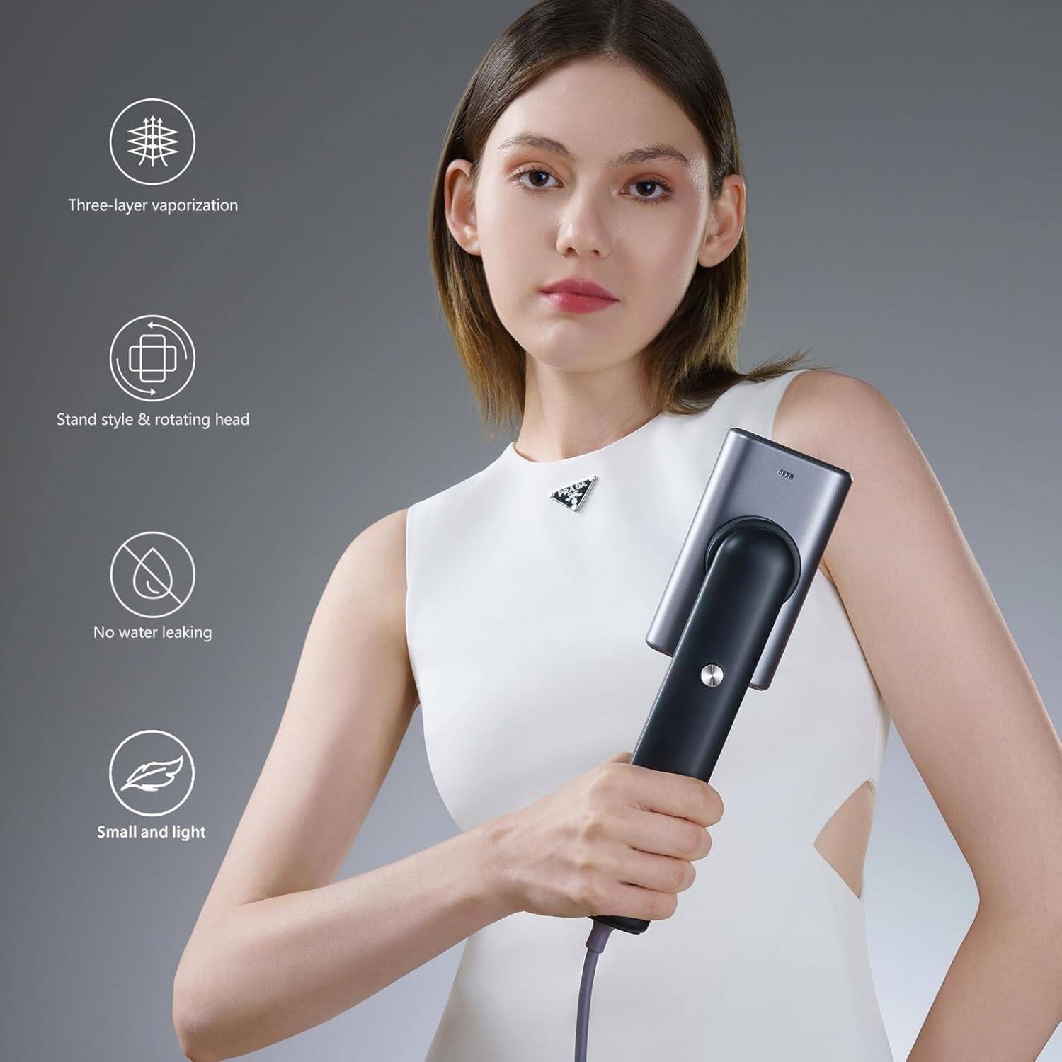 Three-layer vaporization  
Stand style & rotating head  
No water leaking  
Small and light