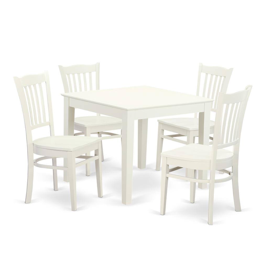 Left. East West Furniture - 5 PC Kitchen Table and 4 Wood Dining Chairs in Linen White - Linen White.