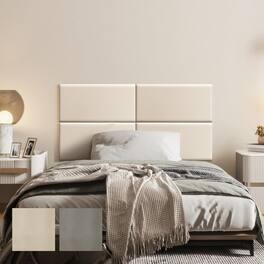 wowmax - Peel & Stick Faux Leather Headboard - Waterproof 3D Wall Panel for Twin Bed, 23.6x11.8", (1-Pack) - Beige