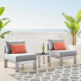 Shore 3 Piece Sunbrella® Fabric Outdoor Patio Aluminum Set by Modway - Silver Gray