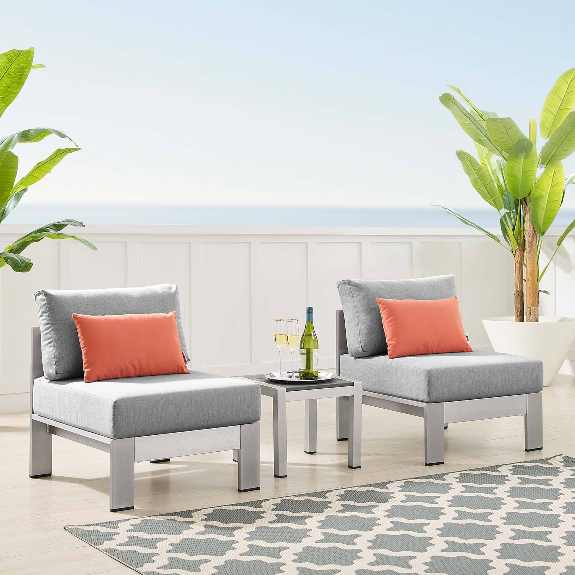 Front. Modway - Shore 3 Piece Sunbrella® Fabric Outdoor Patio Aluminum Set by Modway - Silver Gray.