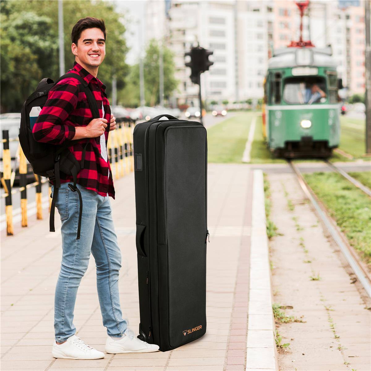 Alt View 9. Slinger - Slinger L6 BigBag Light Stand Rolling Case for Three C-Stands, Black, Carrying Case for Light Stands Features Bright.
