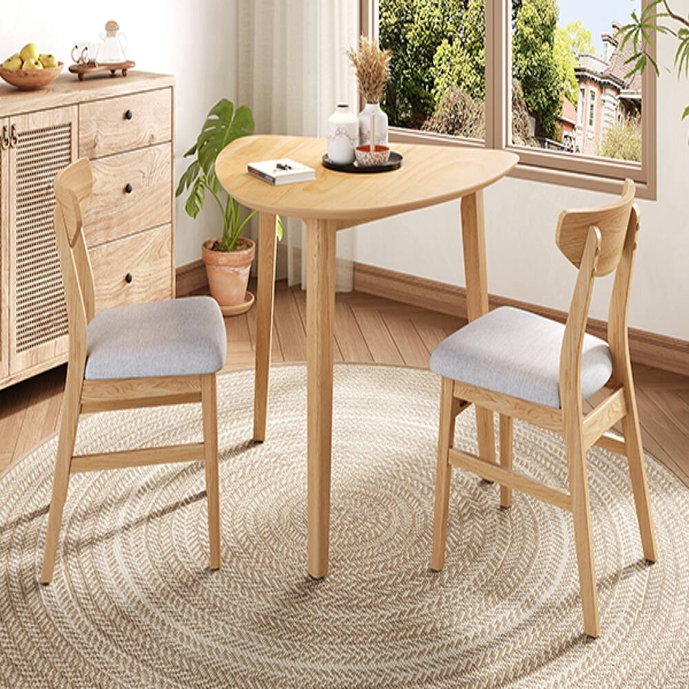 Alt View 1. Loheer - Loheer 3-Piece Table Set Triangular Side Table & Curved Wood Chairs Minimalist Dining Set for Small Space Natural Finish - Natural.