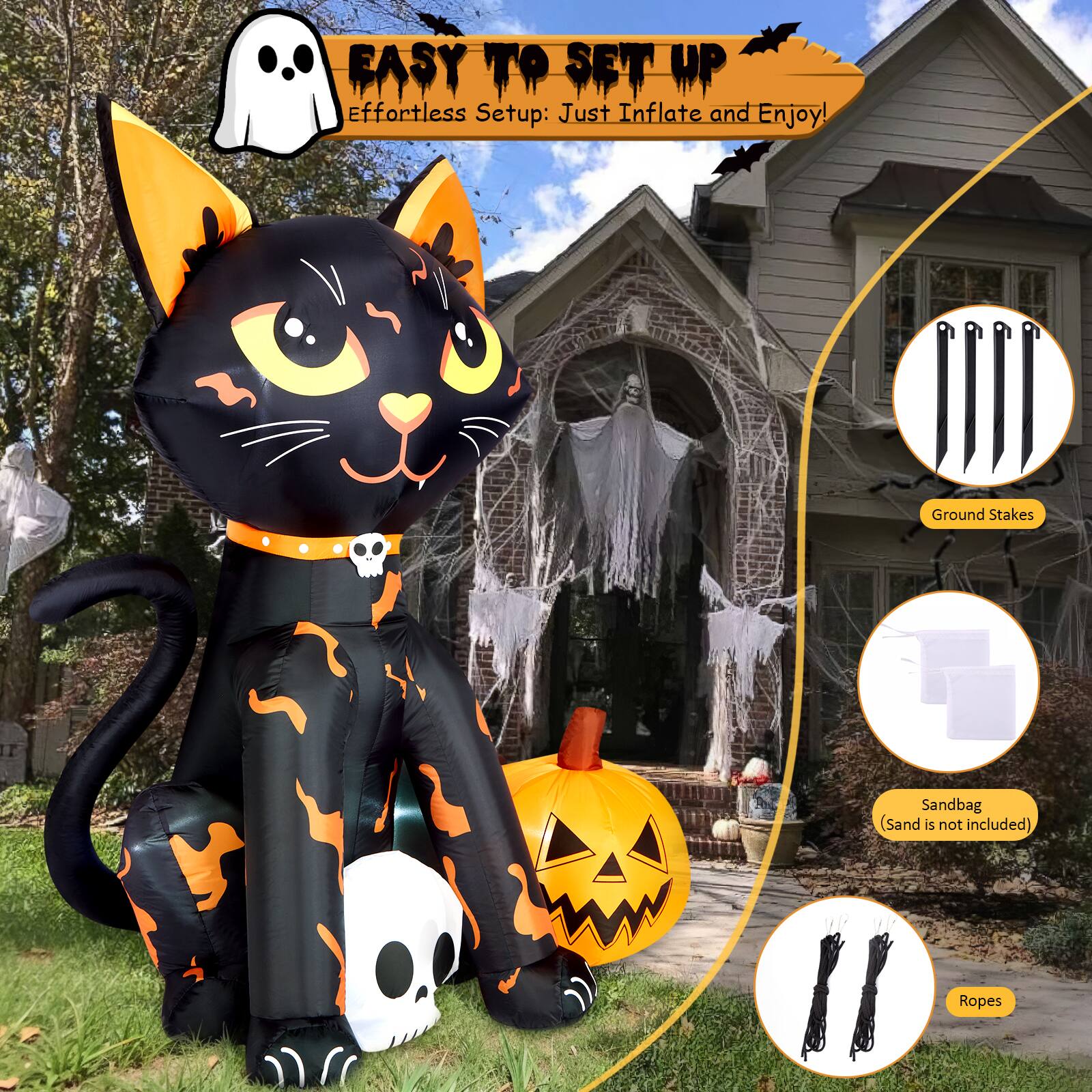 EASY TO SET UP Effortless Setup: Just Inflate and Enjoy! Ground Stakes Sandbag (Sand is not included) Ropes