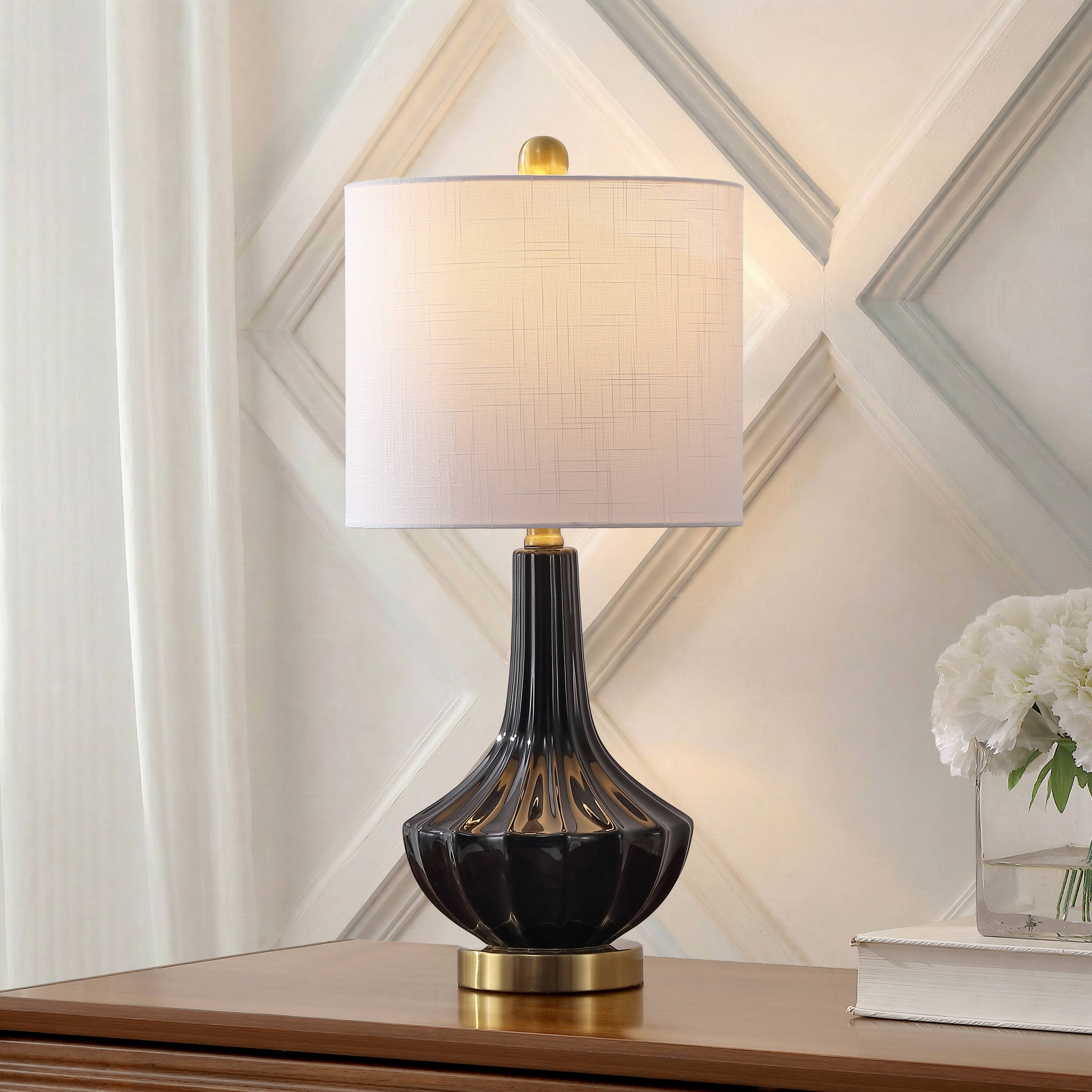Alt View 1. Jonathan Y - Parker 21.5" Contemporary Traditional Ceramic/Metal Gourd LED Table Lamp, Brass/Black - Black.