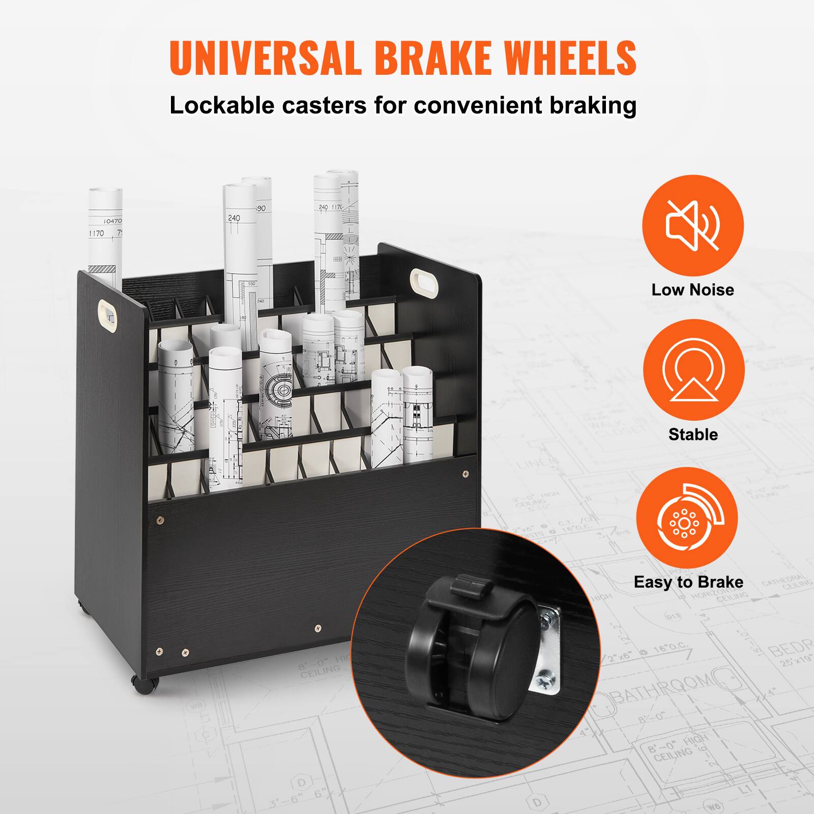 UNIVERSAL BRAKE WHEELS  
Lockable casters for convenient braking  

- Low Noise  
- Stable  
- Easy to Brake