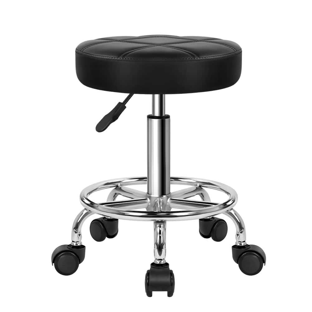 KKTONER - Round Rolling Stool PU Leather Height Adjustable Swivel Drafting SPA Shop Salon Stools with Wheels Office Chair - Black