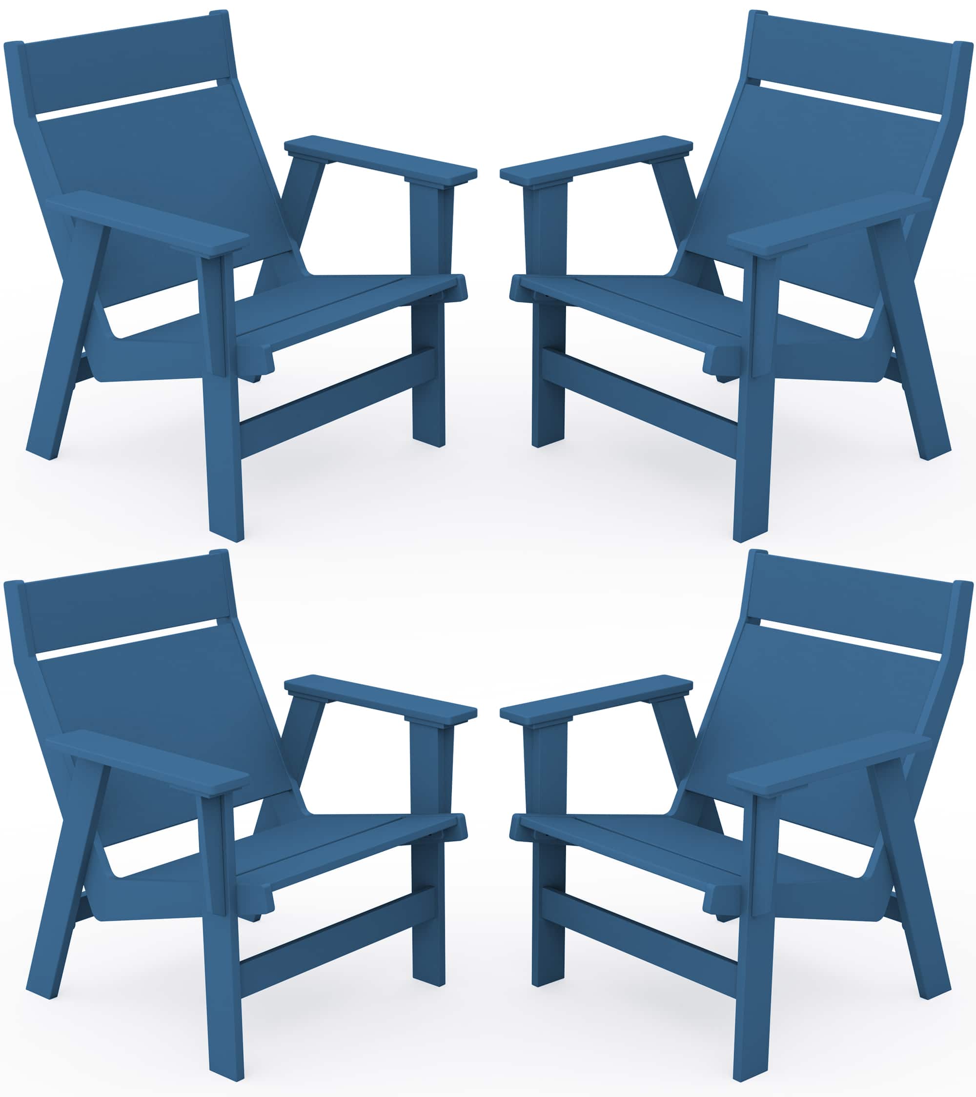 Front. SERWALL - Modern Adirondack Chair Set of 4, Slateless Design, HDPE, Low Maintenance, Navy - Navy.