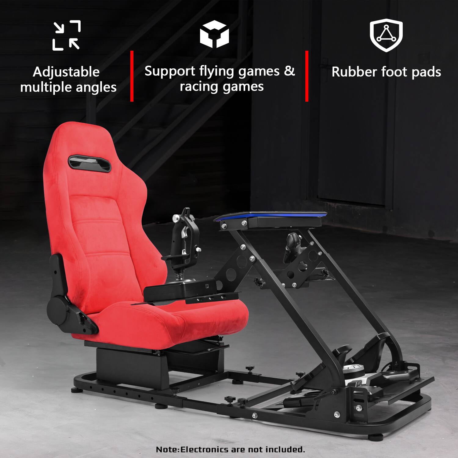 7 LR
Adjustable Support flying games & multiple angles racing games
Rubber foot pads
Note: Electronics are not included.