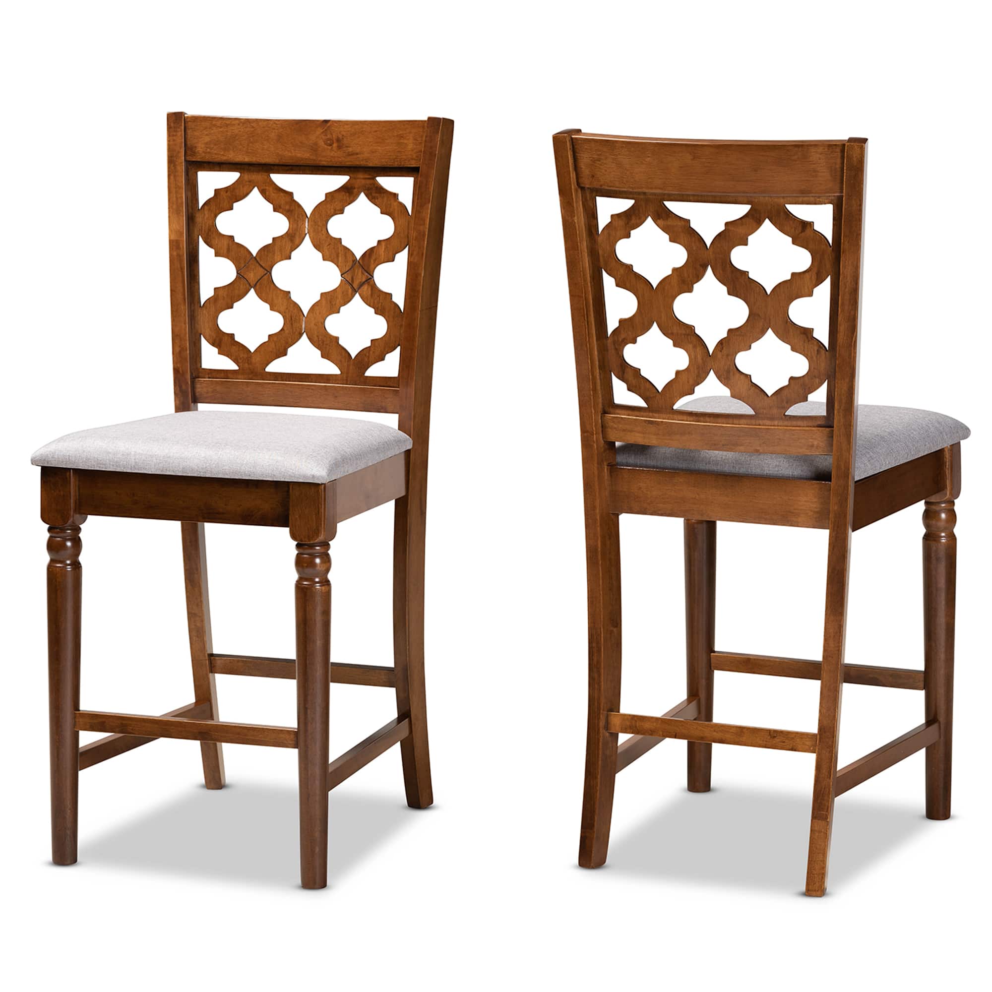Baxton Studio - Ramiro Modern and Contemporary Transitional Fabric Upholstered and Walnut Finished Wood 2-Piece Counter Stool Set - Grey/Walnut Brown