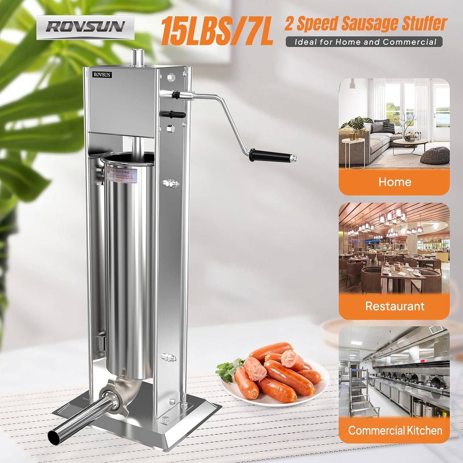 ROVSUN 15LBS/7L 2 Speed Sausage Stuffer  
Ideal for Home and Commercial  

ROVSUN  

starting: 4 Soday  

Home  
Restaurant  
Commercial Kitchen