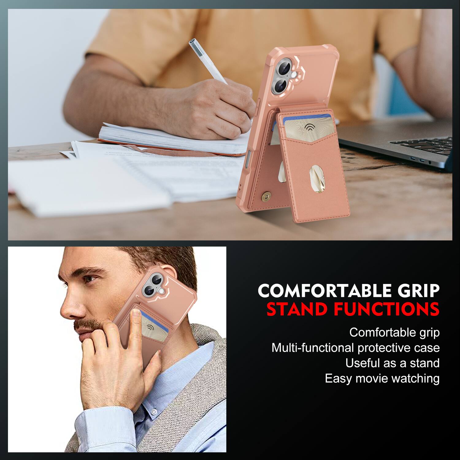 COMFORTABLE GRIP STAND FUNCTIONS

Comfortable grip
Multi-functional protective case
Useful as a stand
Easy movie watching