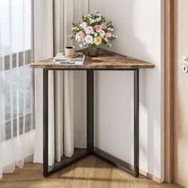 Vecelo - Corner Shelf, End Side Tables, Triangle Shelves with Metal Frame for Small Space, Living Room, Kitchen, Bathroom - Gray