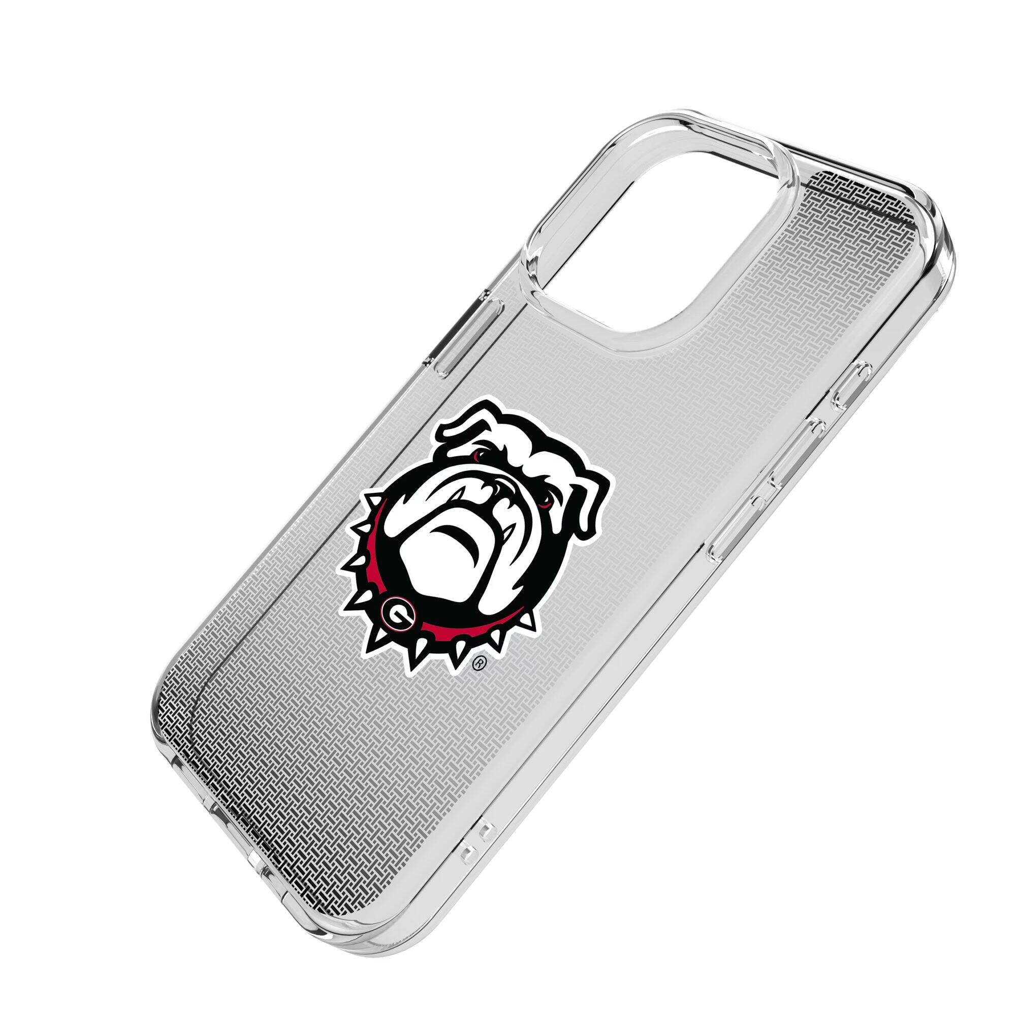 Alt View 1. Keyscaper - Georgia Bulldogs Linen Logo iPhone Clear Case - 13 mini - Multicolor.