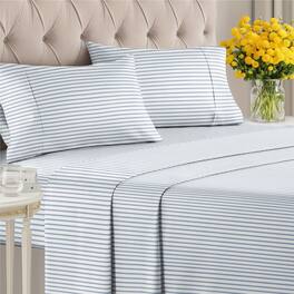 CGK Linens - Luxuriously Soft 4-Piece Striped Sheet Set - Wrinkle-Resistant, Printed Pattern - Queen - Ocean Stripe