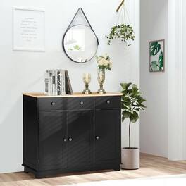 Kadyn - Kitchen Storage Sideboard with Solid Wood Top and Three Drawers - Black