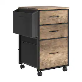 Winado - Mobile Wood 3-Drawer Rolling Organizer File Cabinet with with 3 Fabric Drawers, Side Bag Under-Desk Storage for Office - Rustic Gray