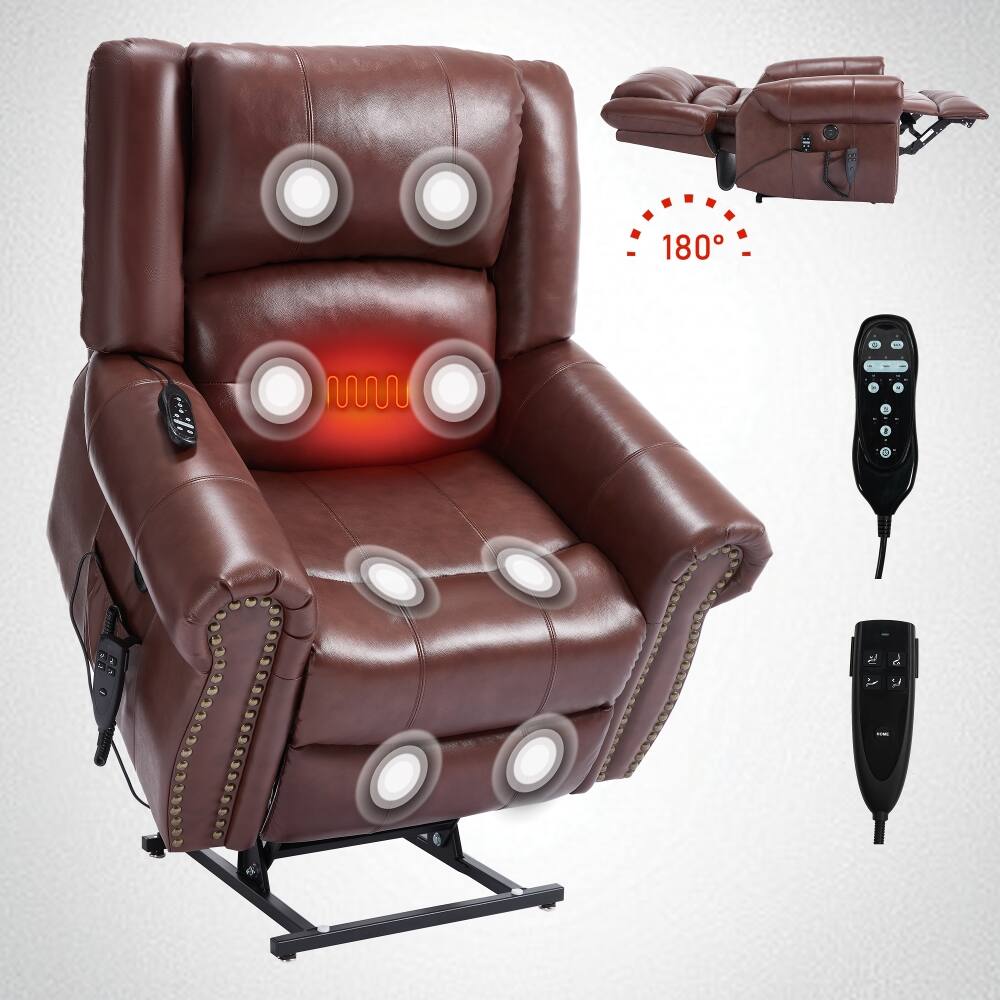 Alt View 8. Ropilly - Ropilly Red Genuine Leather Power Lift Recliner Dual Motor Chair - Red.